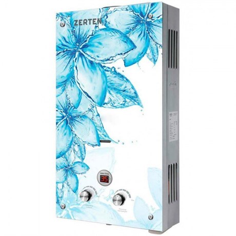 Газовая колонка  Zerten  Glass D-20 кВт (синий цветок на белом фоне) - фото 6958